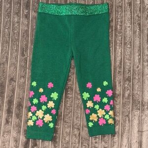 Way to Celebrate 12M Girls’ Green Glitter Leggings with Pink & Gold Accents 🍀